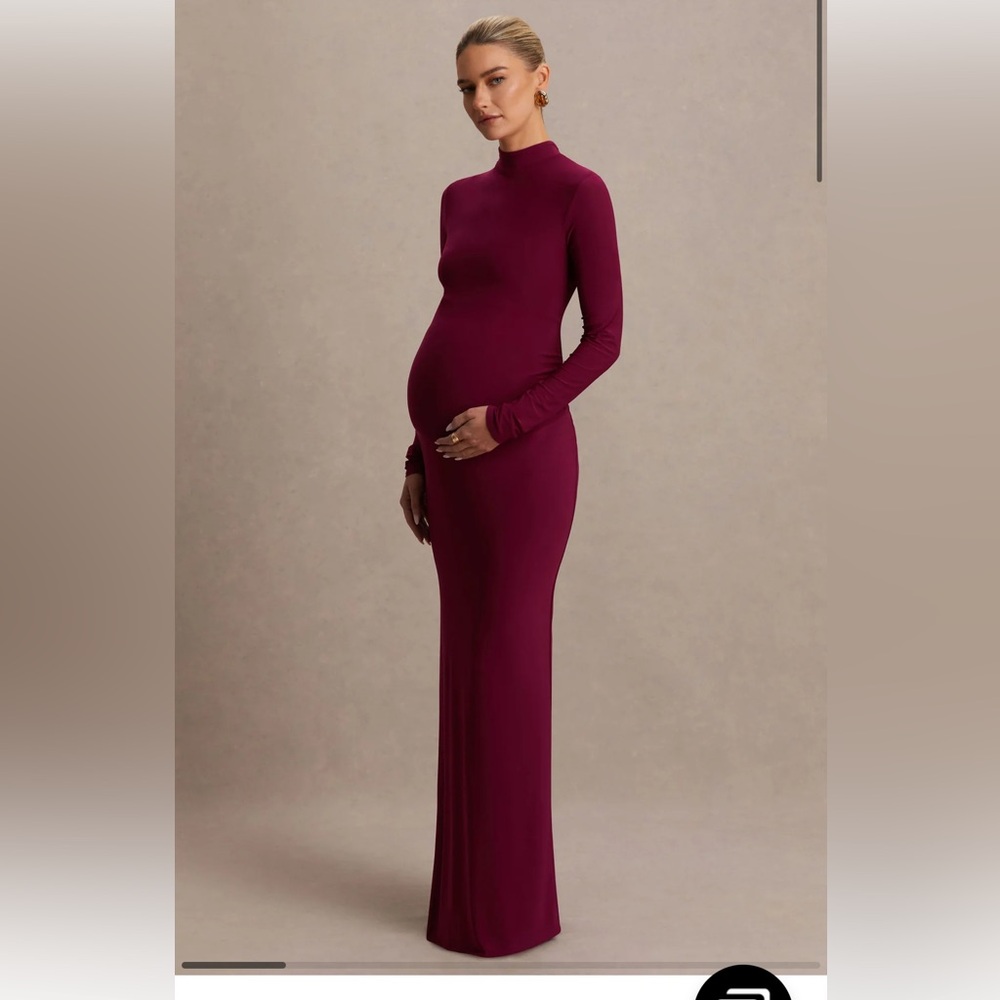BRAND NEW - Club L London Burgundy Maternity Long Sleeve High Neck Maxi Dress